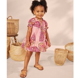 Tea Collection Puff Sleeve Baby Dress Bloomers Set 12-18M Pink Batik Butterfly